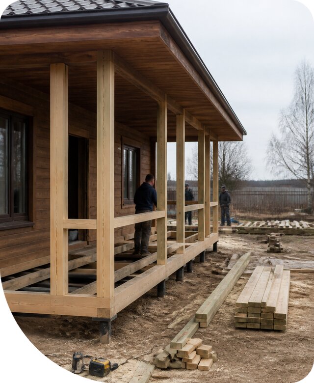 Строительство веранды из бруса под ключ для дома в Ростове-на-Доне